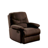 Brown microfiber recliner chair with dark fabric, designed for comfort and relaxation in a cozy living space.